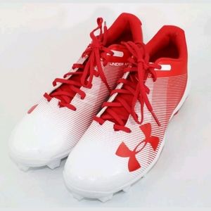 Men's Red and white Under Armour cleats